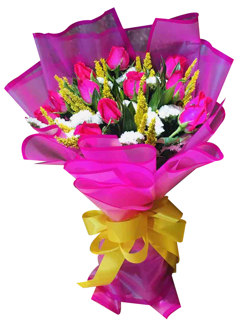 12 Pink Roses With Greenery Bouquet Send To Manila Philippines 1027