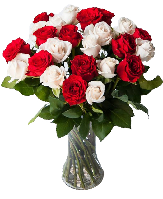 Order 3 Dozen Red & White Roses in Vase in Manila City Philippines