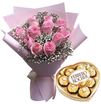 12 Pink Roses with Guylian Chocolate