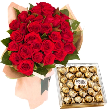 36 Red Roses with Ferrero Rocher Chocolates