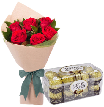 buy six red roses bouquet with 16 ferrero rocher box manila