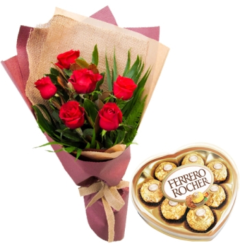 buy 6 roses with ferrero heart chocolate box manila