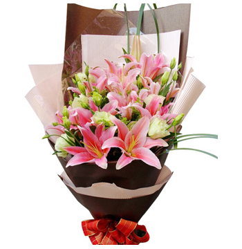 Four Pink Fresh lilies with lisianthus Send to Manila Philippines