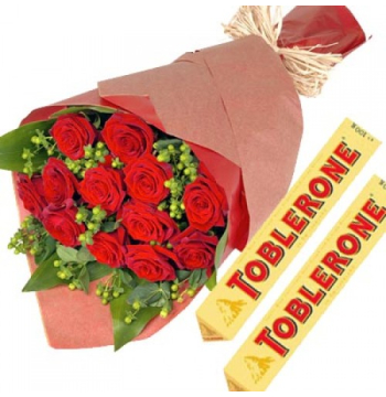 12 Red Roses with Toblerone Chocolate