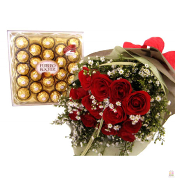 12 Red Roses with Ferrero Rocher Chocolate