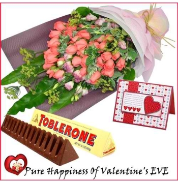 24 Peach Roses with Toblerone Chocolate Box