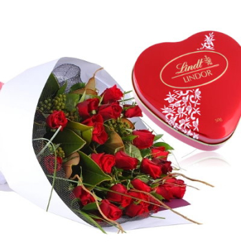 24 Red Roses with Lindt Chocolate