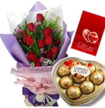 12 Red Roses with Ferrero Rocher Chocolate