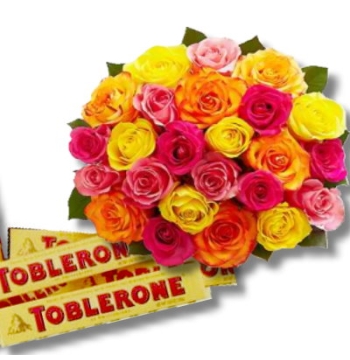 24 Mixed Roses Bouquet with Toblerone Chocolate