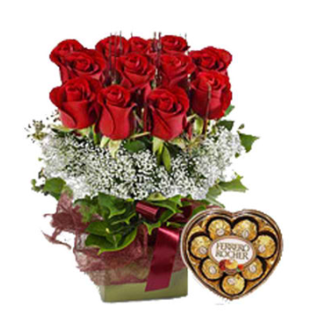 12 Red Rose with Ferrero Box Chocolate