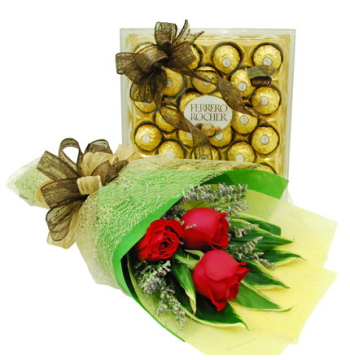 3 Red Rose with Ferrero Box Chocolate