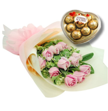 12 Pink Roses with Ferrero Rocher Chocolate Send to Manila Philippines