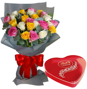 24 Mixed Roses Bouquet with Guylian Belgian Chocolate Send to Manila Philippines