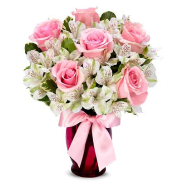 6 Pink Roses with White Alstroemeria Send to Manila Philippines