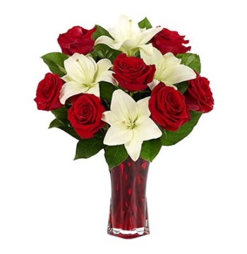 Classic Red Rose & White Lily Bouquet Send to Manila Philippines