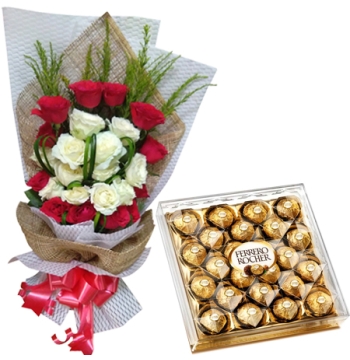 12 Red & Pink Roses with Ferrero Rocher Box Send to Manila Philippines