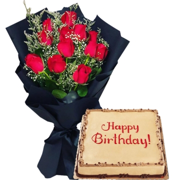 Valentines Gift Manila-Red Roses with Red Ribbon Mocha Cake