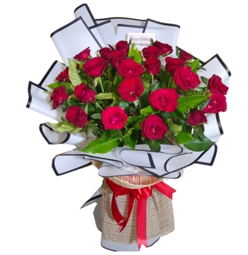 24 Red Roses with Greenery Bouquet