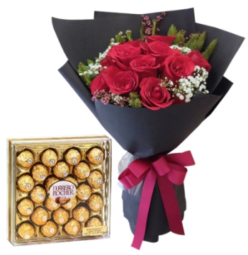 Valentines Gift Manila - 12 Red Roses & 24 Ferrero Rocher