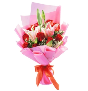 12 Red Roses with 3 Lily Bouquet