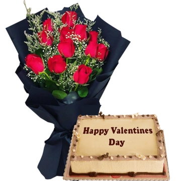 Valentines Gift Manila-Red Roses with Red Ribbon Mocha Cake