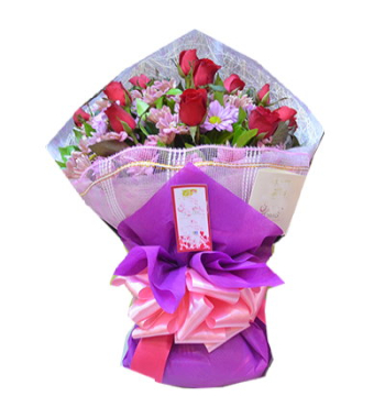 12 Red Roses Bouquet with Seasonal Flower