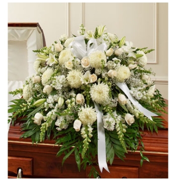 Delicate Whites Sympathy Funeral Casket Spray Send to Manila Philippines