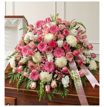 Pink and White Sympathy Casket Spray Send to Manila Philippines