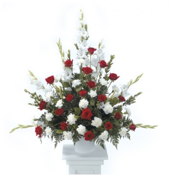 Red and White Tribute Arrangement Send to Manila Philippines