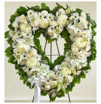 Angelic All White Heart Wreath Send to Manila Philippines