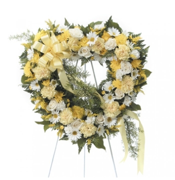 White and Yellow Sympathy Heart Shaped Standing Wreath Send to Manila Philippines