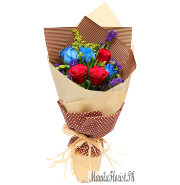 online 3 blue roses with 3 red roses bouquet in manila