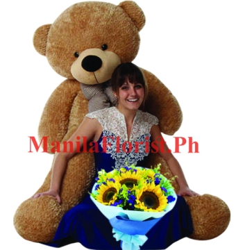 6 feet bear with sunflower bouquet