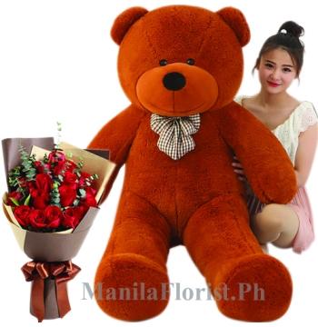 5 giant bear with 12 red rose bouquet