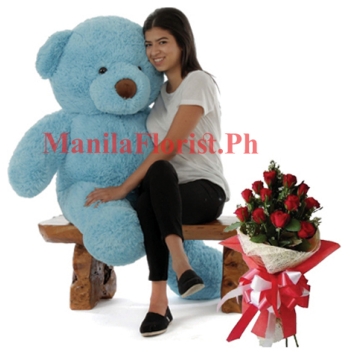 5ft giant bear with red rose bouquet