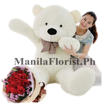 5 ft bear with red rose bouquet