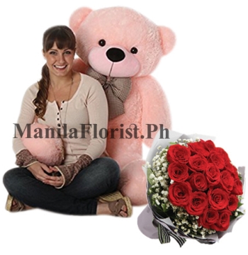 jumbo teddy bear with bouquet