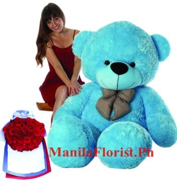 4 feet bear with 24 red roses bouquet