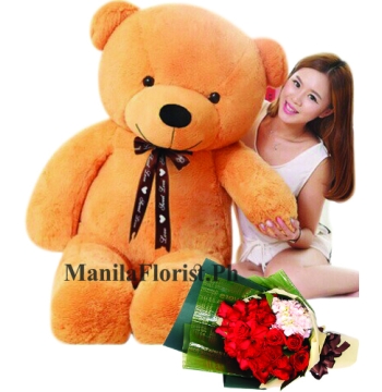 5 feet giant teddy bear with flower