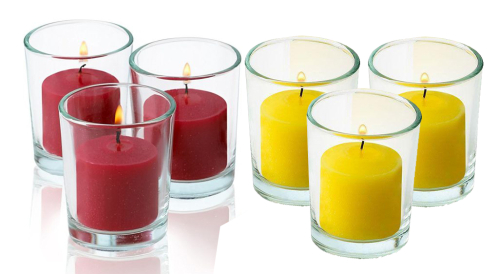 6 piece candles in glass vase