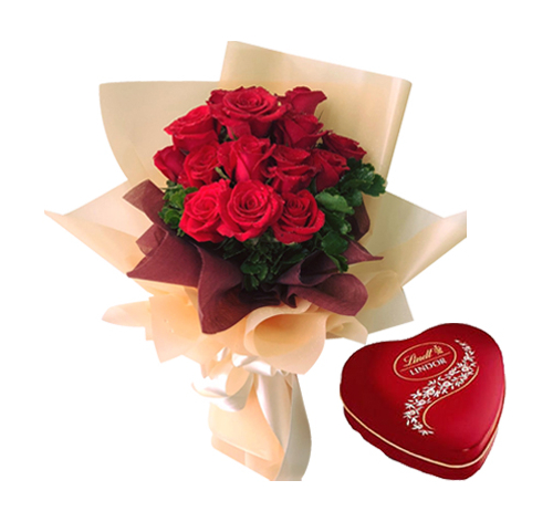 12 Red Roses Bouquet with Chocolate box Send to Manila Philippines