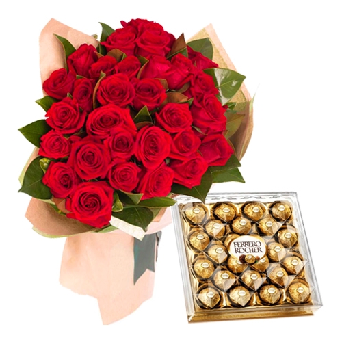 36 Red Roses with Ferrero Rocher Chocolates