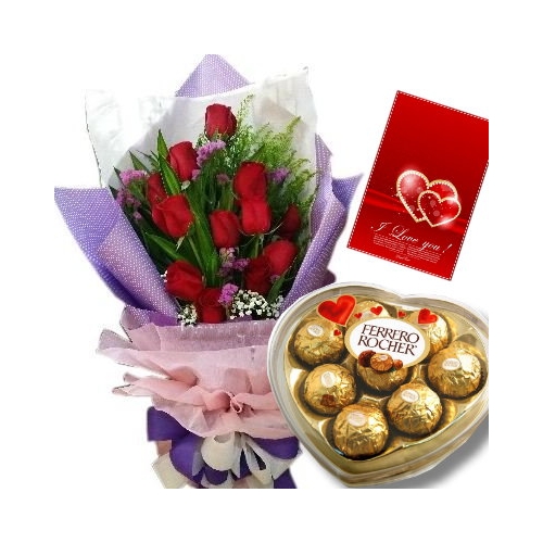 12 Red Roses with Ferrero Rocher Chocolate