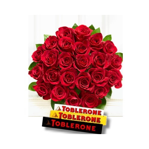 24 Red Roses with Toblerone Chocolate