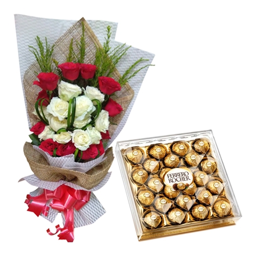 12 Red & Pink Roses with Ferrero Rocher Box Send to Manila Philippines