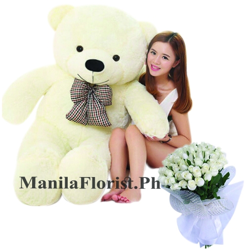 4 feet giant bear with rose bouquet