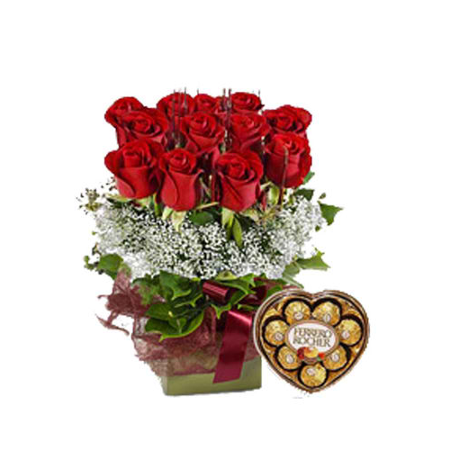 12 Red Rose with Ferrero Box Chocolate