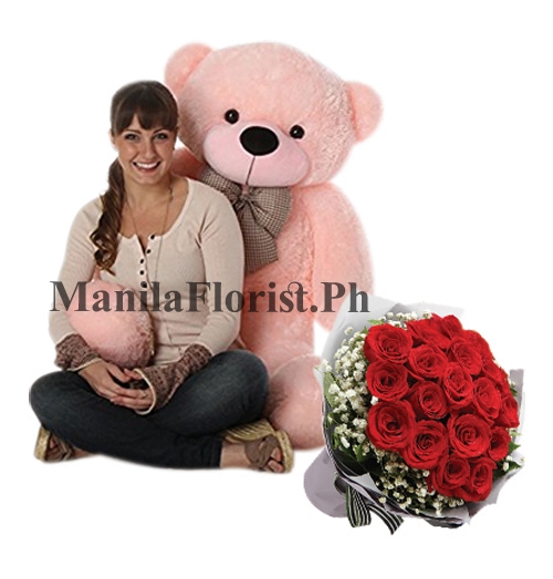 jumbo teddy bear with bouquet