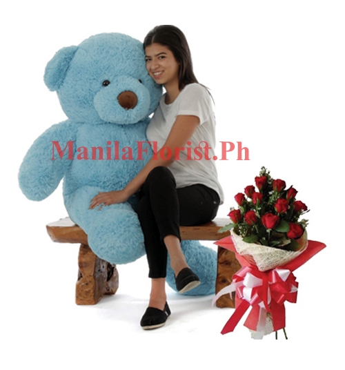 5ft giant bear with red rose bouquet