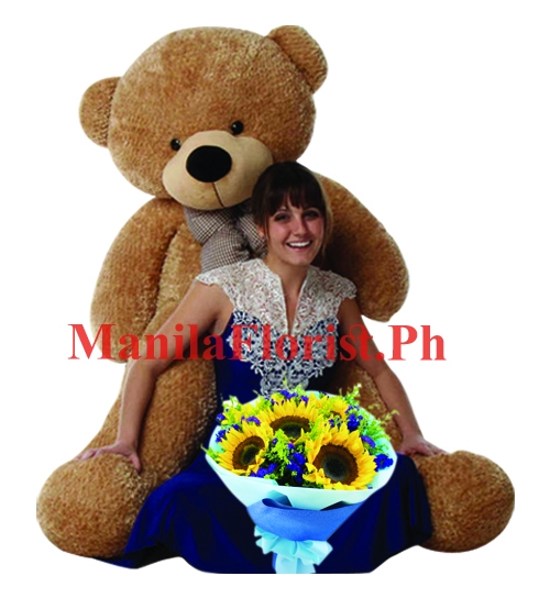 6 feet bear with sunflower bouquet